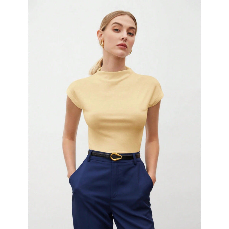 Women's Slim Fit Fashionable All-match Pure Color Tight Half Sleeve