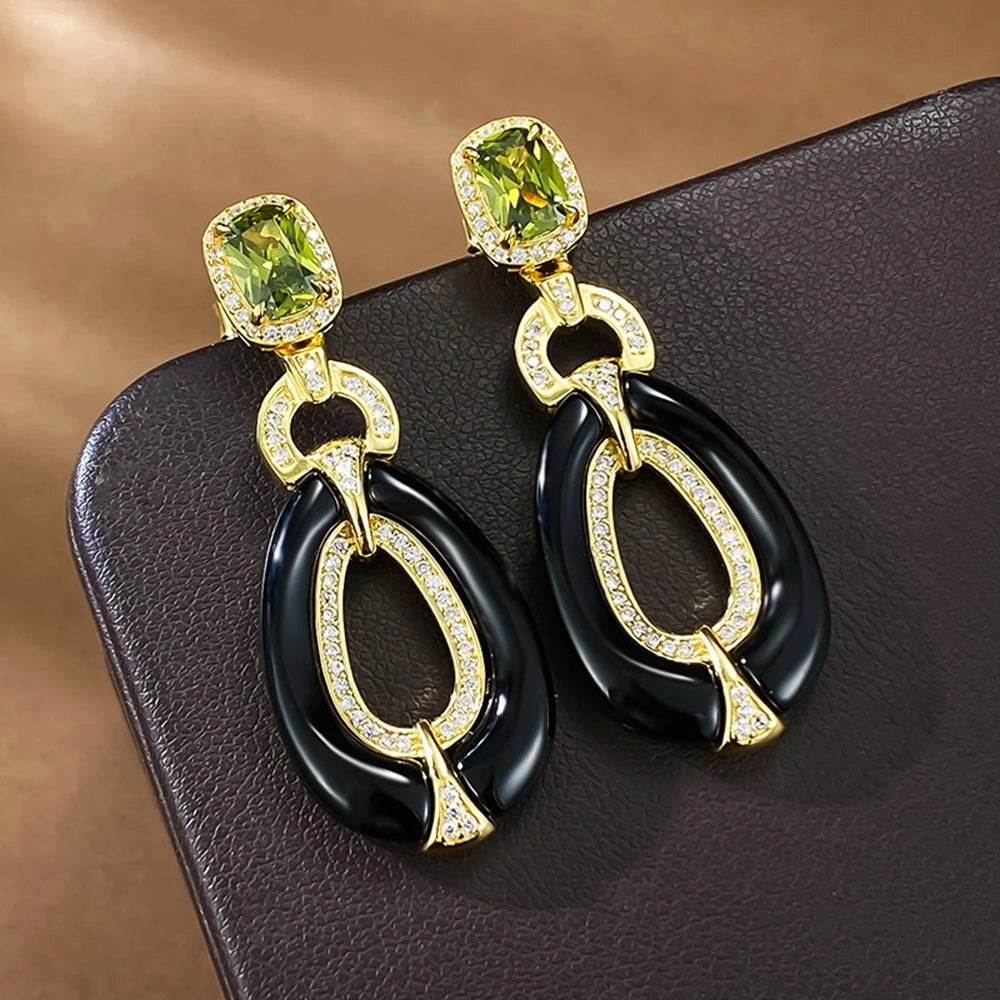 S925 sterling silver one carat olive green earrings for fashionable women