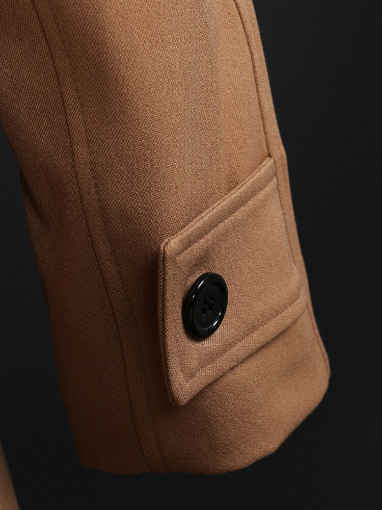 Trench da donna con risvolto in pelle PU impiombato giacca a vento a maniche lunghe con chiusura a doppio petto e vita 