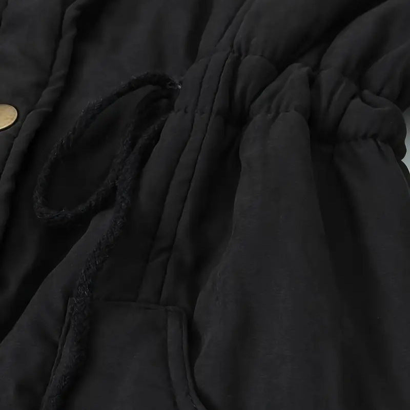 European And American Hooded Drawstring Slim Casual Jacket Coat For Women Mid-length