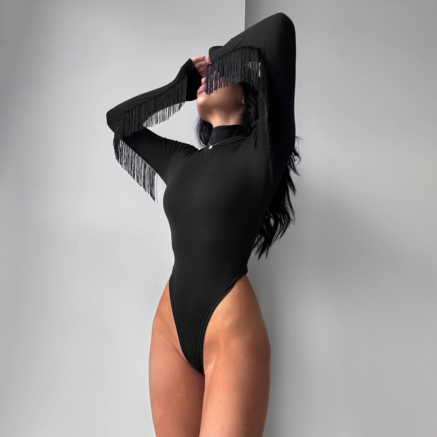 Fashionable European And American-style Design Solid-color Basic Jumpsuit With Tassels
