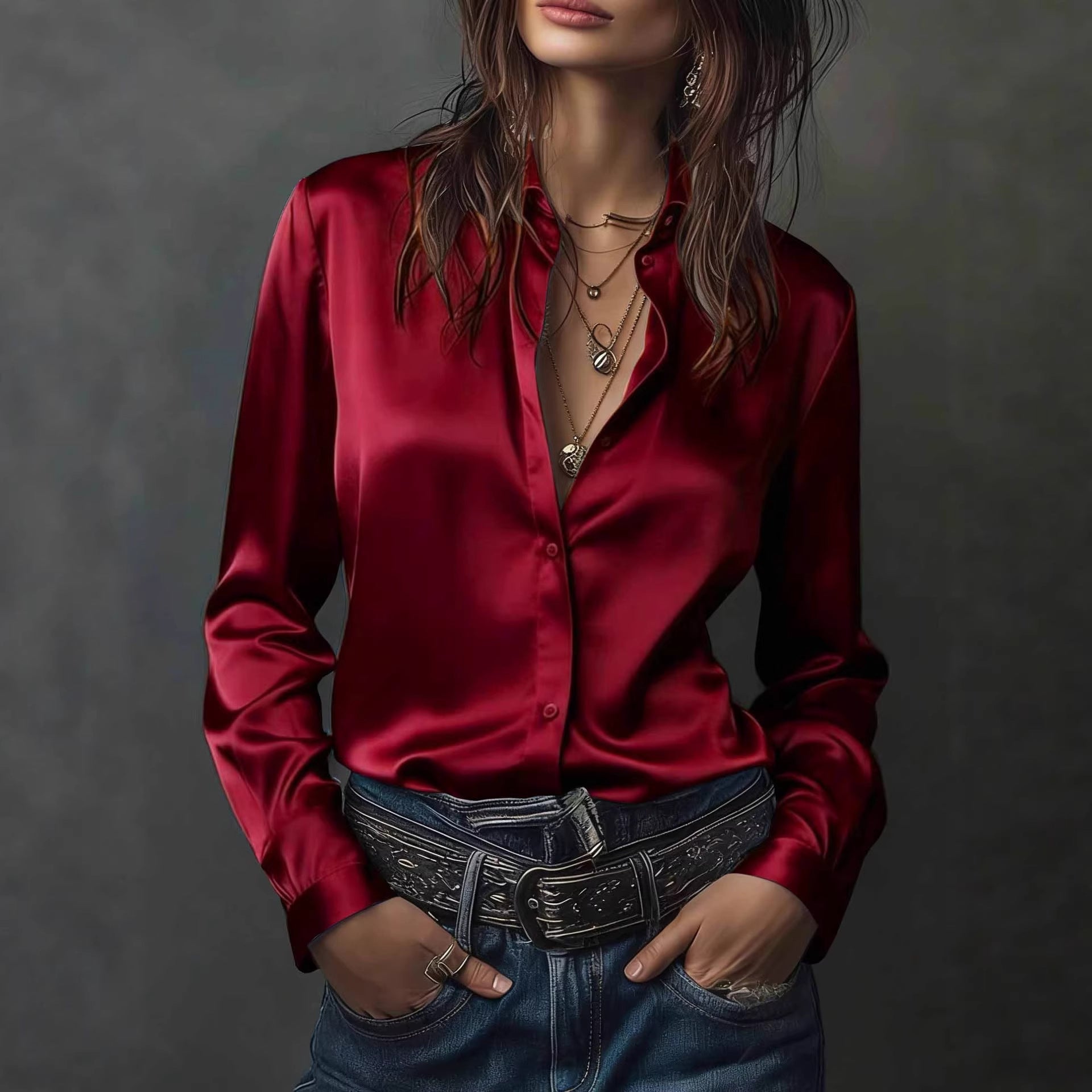 Women's Western-style Resort Casual Satin Best-selling Shirt