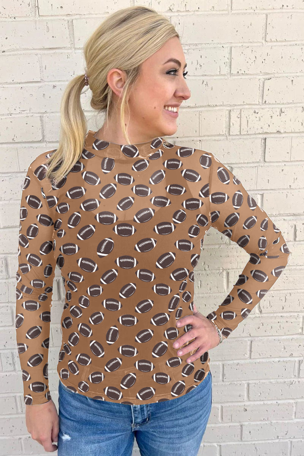 Black Baseball Game Day Sheer Mesh Long Sleeve Top