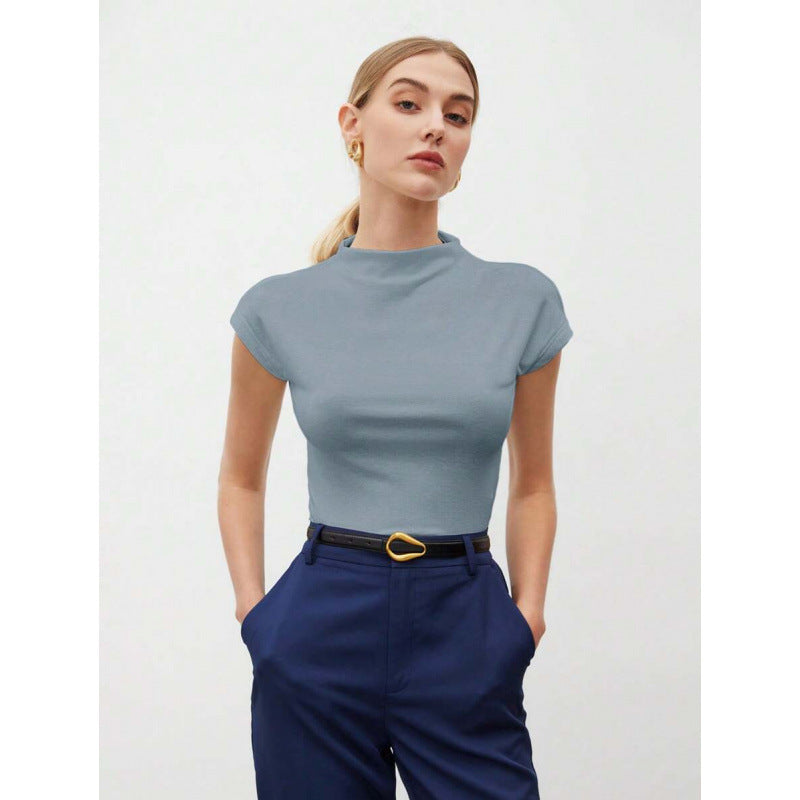 Women's Slim Fit Fashionable All-match Pure Color Tight Half Sleeve