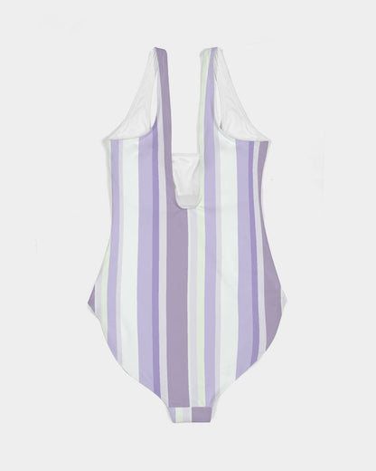 Costume da bagno intero da donna a righe lavanda 