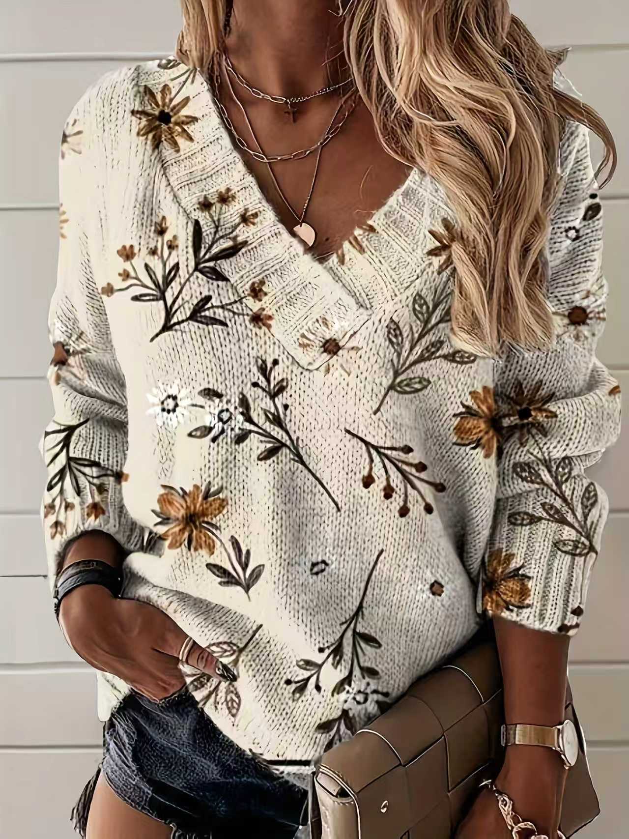 V-neck Long Sleeve Lazy Casual Sweatshirt