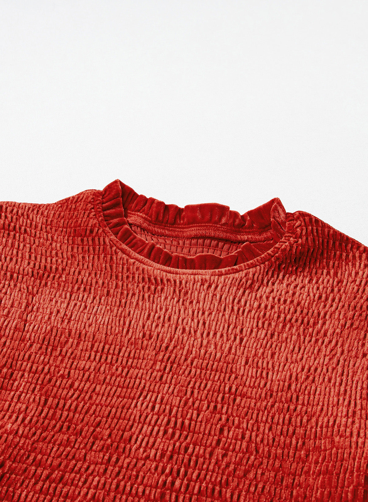 Green Smocked Lantern Sleeve Frilled Velvet Dress