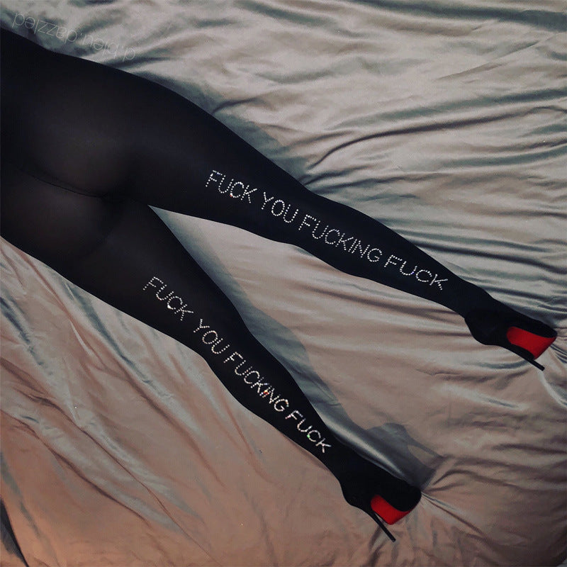 Women's Solid Color Velvet Hot Diamond Letter Pantyhose