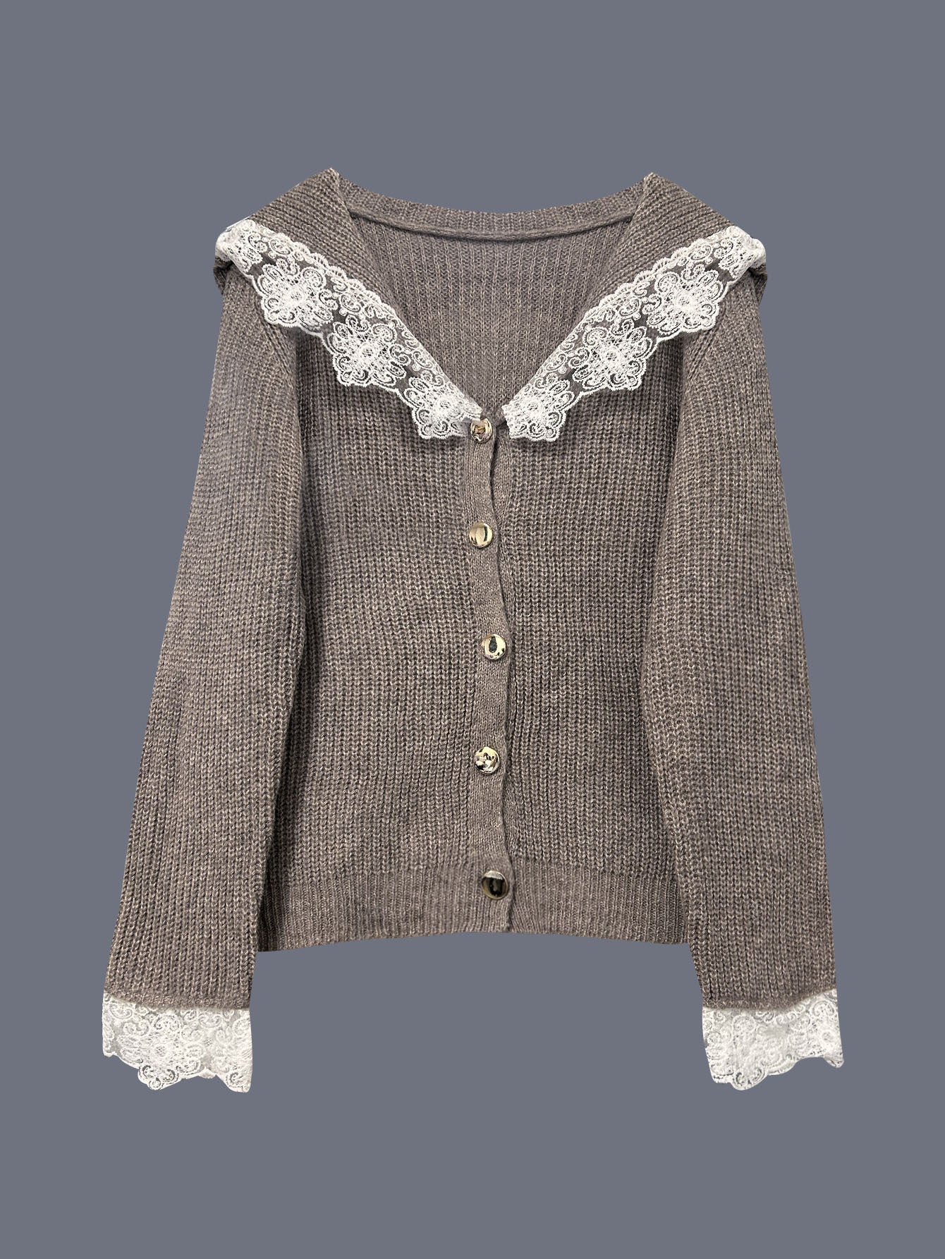 Women's Lace-trimmed Knitted Cardigan Sweater Top