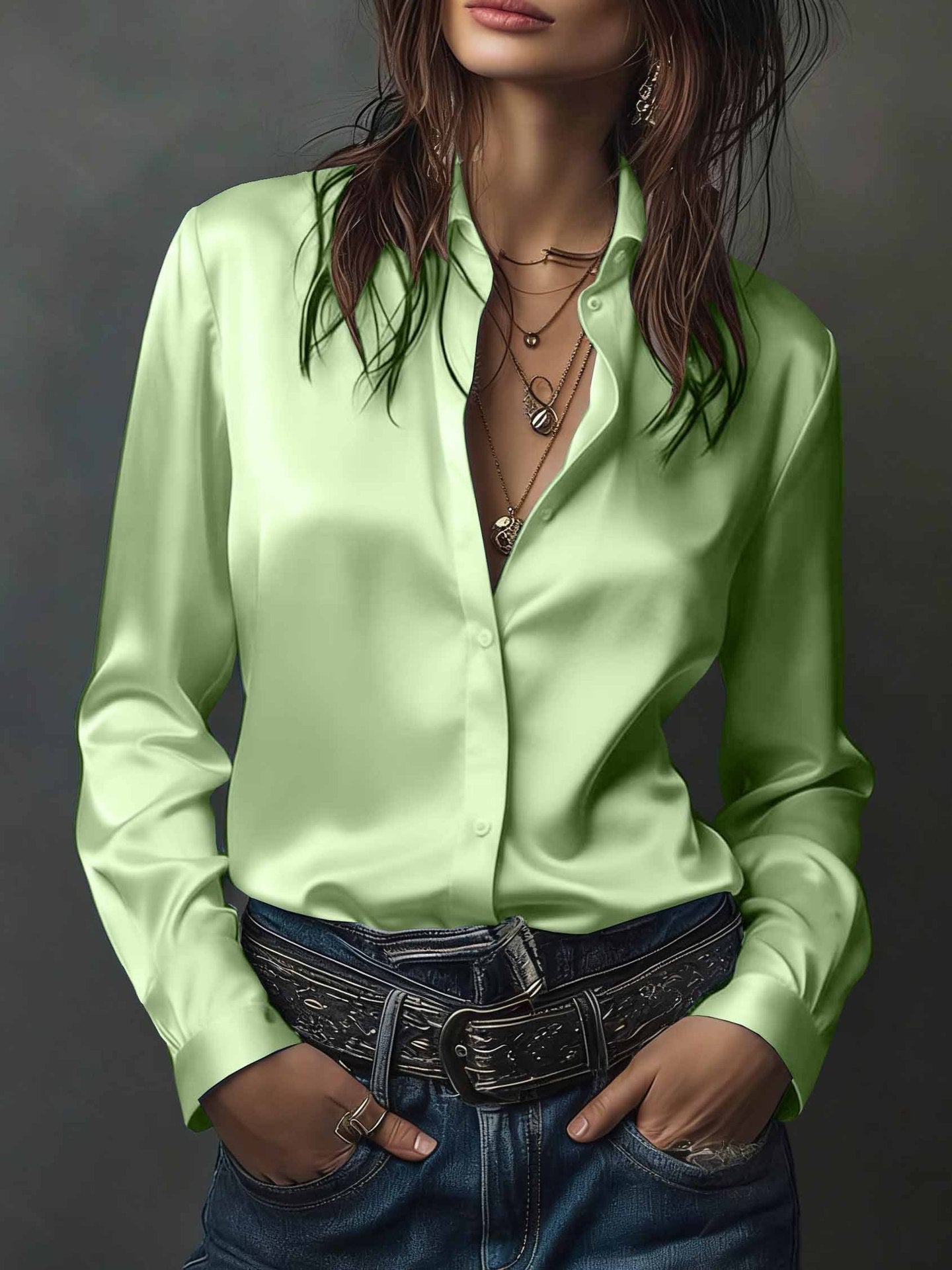 Women's Western-style Resort Casual Satin Best-selling Shirt