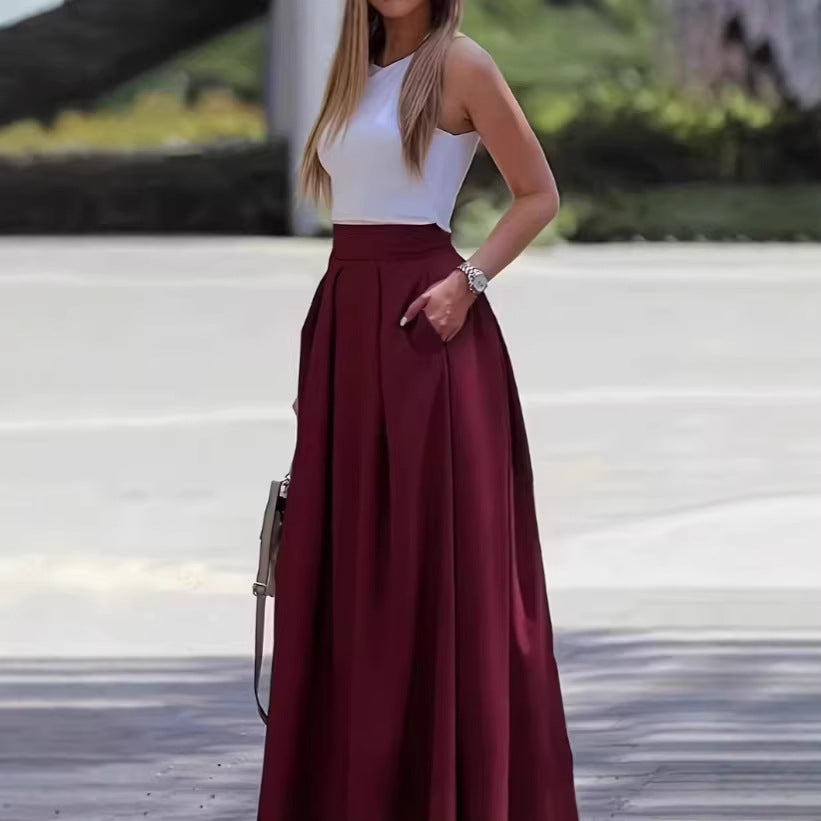 Solid-color High-waisted Womens Sexy Midi Skirt
