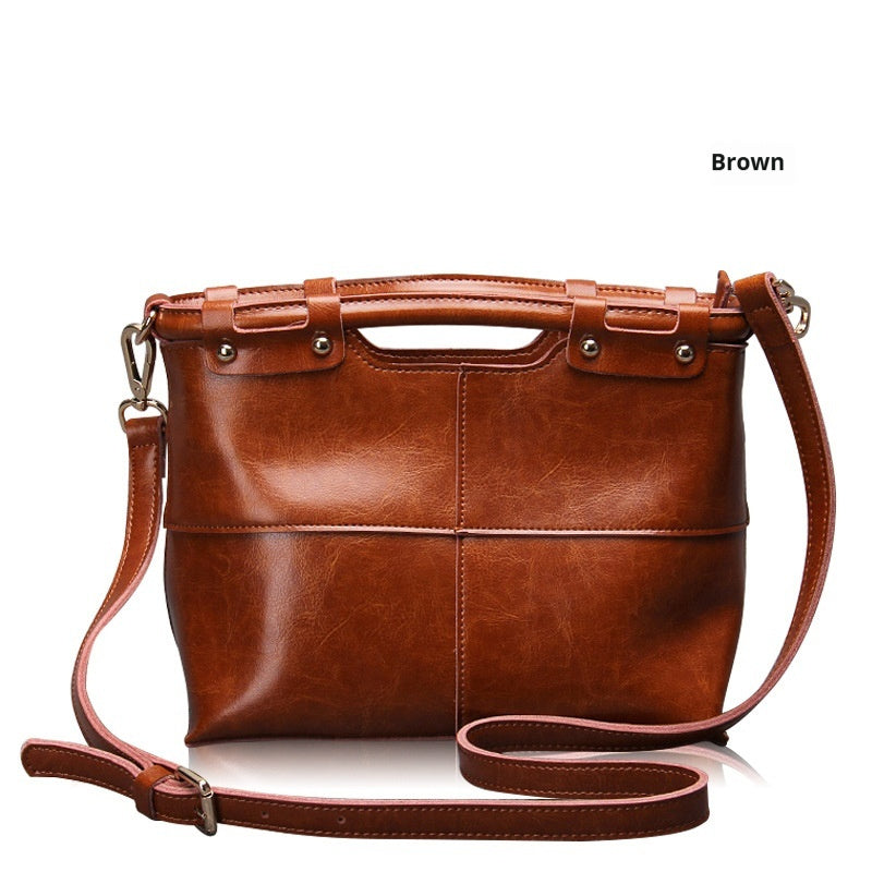 European And American Retro Solid Color Women's Leather Messenger Bag