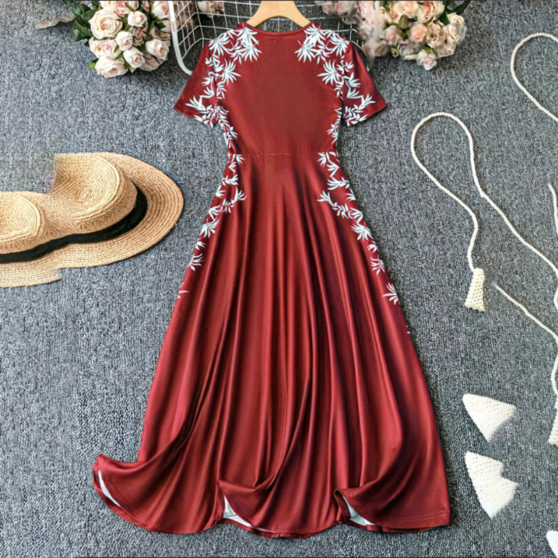 Women's Elegant Short Sleeve Maxi Dresses Casual Empire Waist Long Dress