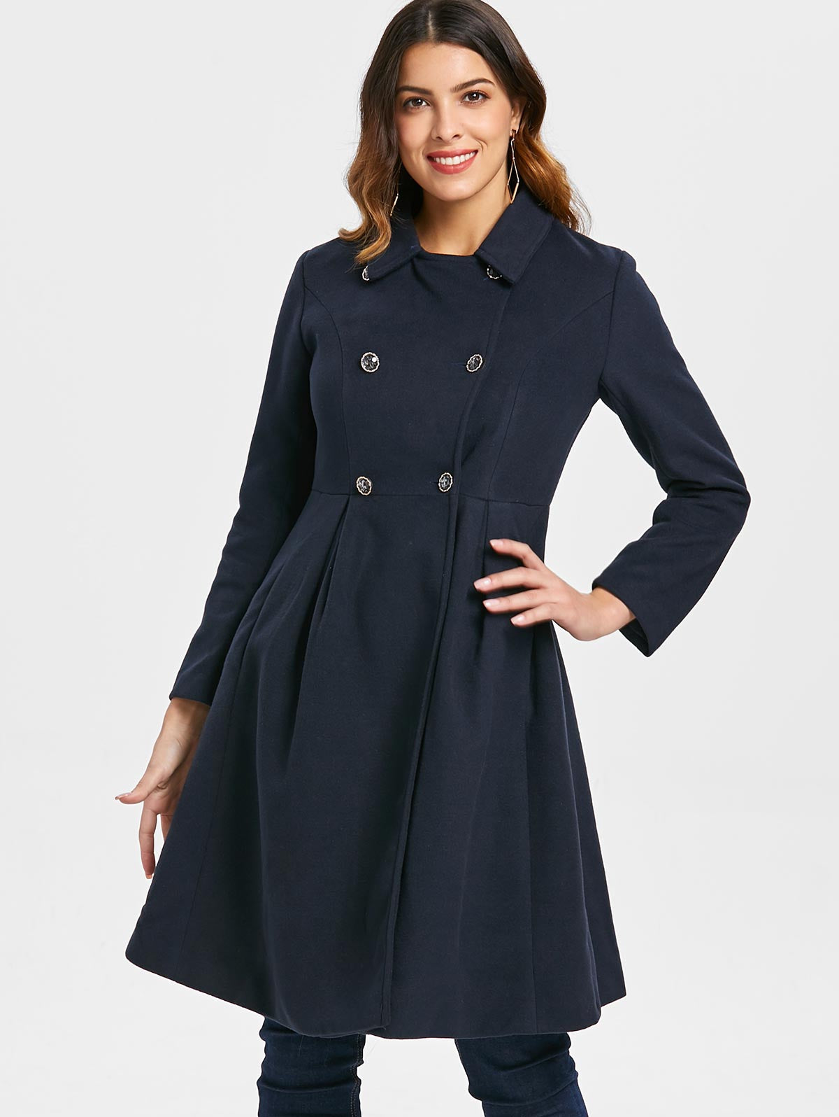 Double Breasted High Waisted Woolen Coat