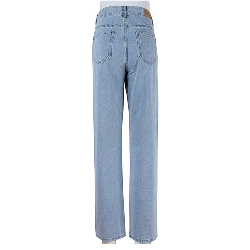 Blue Ripped Holes Straight Jeans, Loose Fit Slant Pockets Non-Stretch Casual Denim Pants, Women's Denim Jeans & Clothing