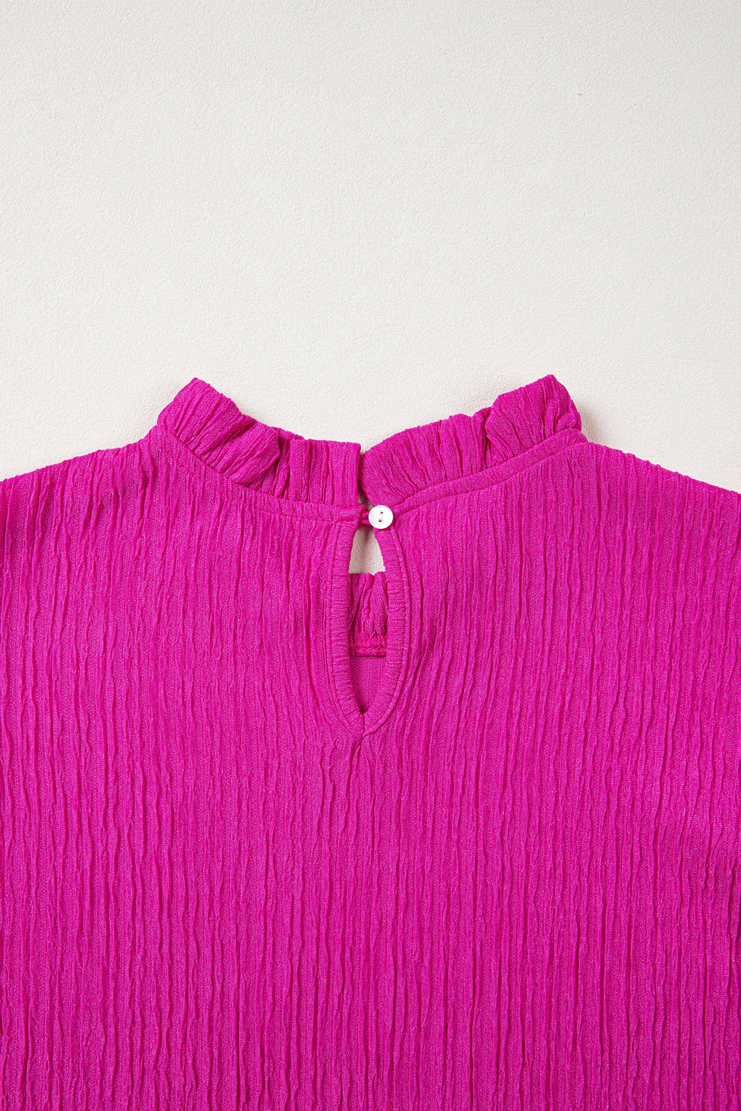 Black Solid Color Textured Ruffle Trim Short Sleeve Blouse