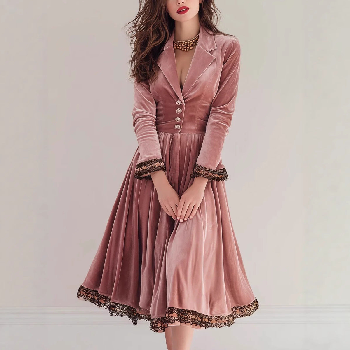 Velvet Paneled Lace Maxi Dress