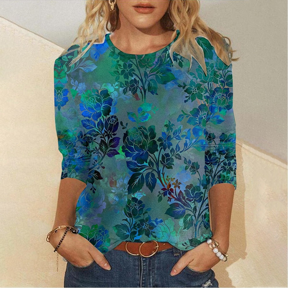 Floral Element Creative Casual Long Sleeve Women's T-shirts