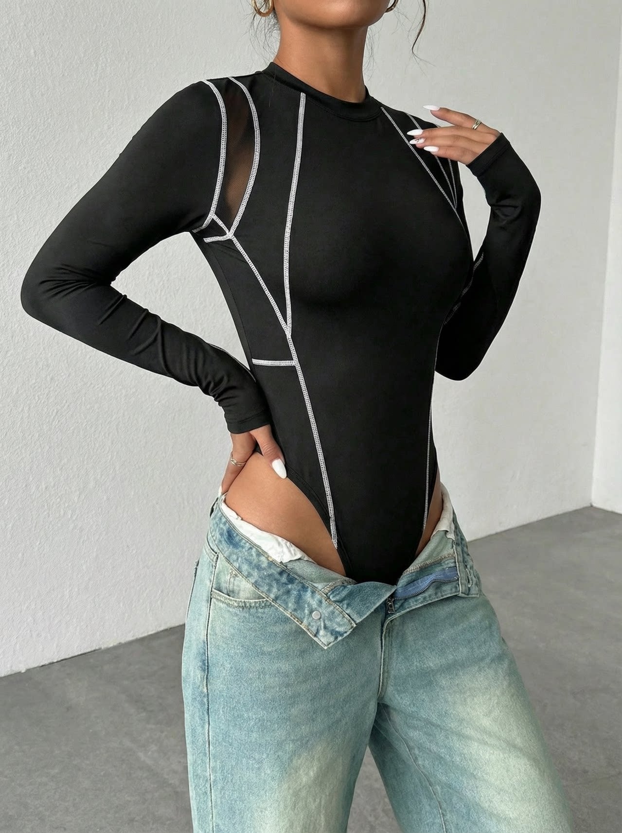Women's Mesh Long-sleeve Jumpsuit