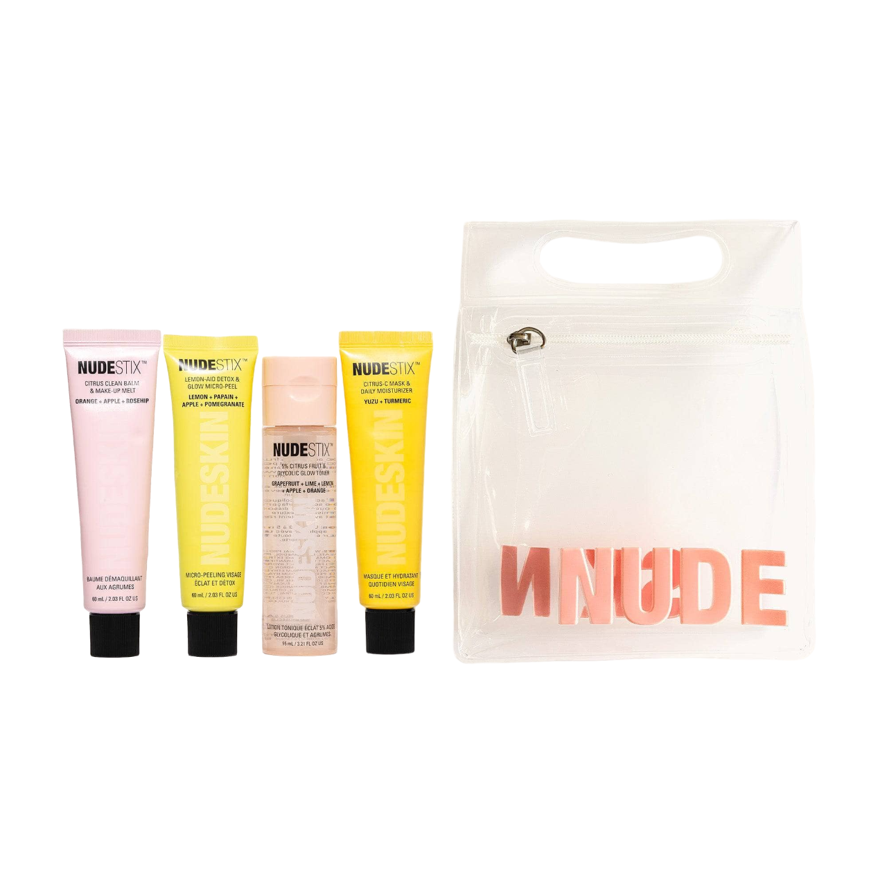 4 Steps Citrus Renew Set Nudestix: Lemon-Aid, Detox, Peel-Off Mask, For Face, 60 ml + Nudeskin, Citrus, Cleansing Balm, For Face, 60 ml + Citrus, Moisturizing, Day & Night, Cream Mask, For Face, 60 ml + Nudeskin, 5% Acide Glycolic, Illuminating, Tonic ...