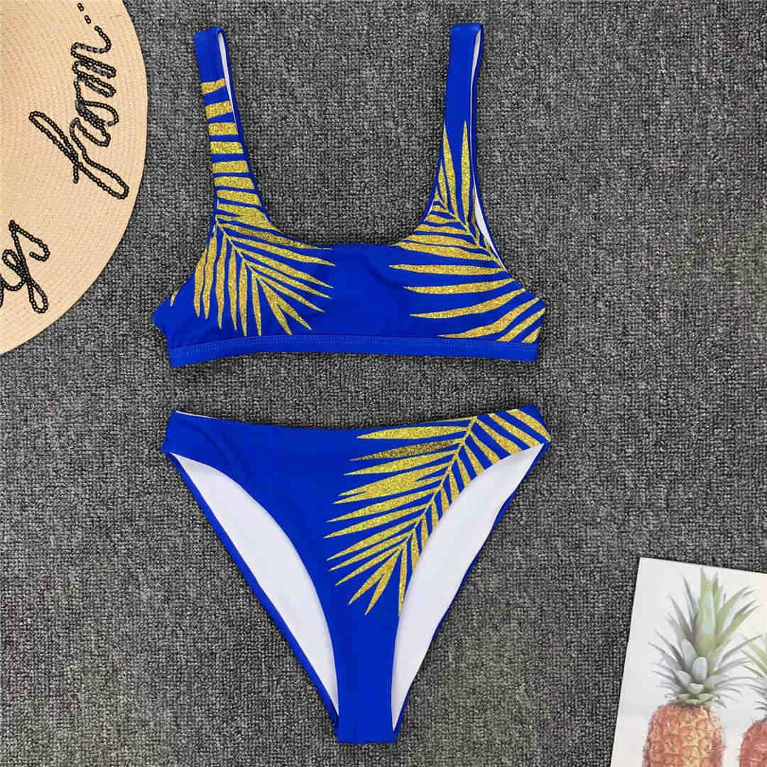 New Sexy Leave Print Female Swimsuit High Waist Bikini Women Swimwear Two-pieces Bikini set Bather Bathing Suit Swim