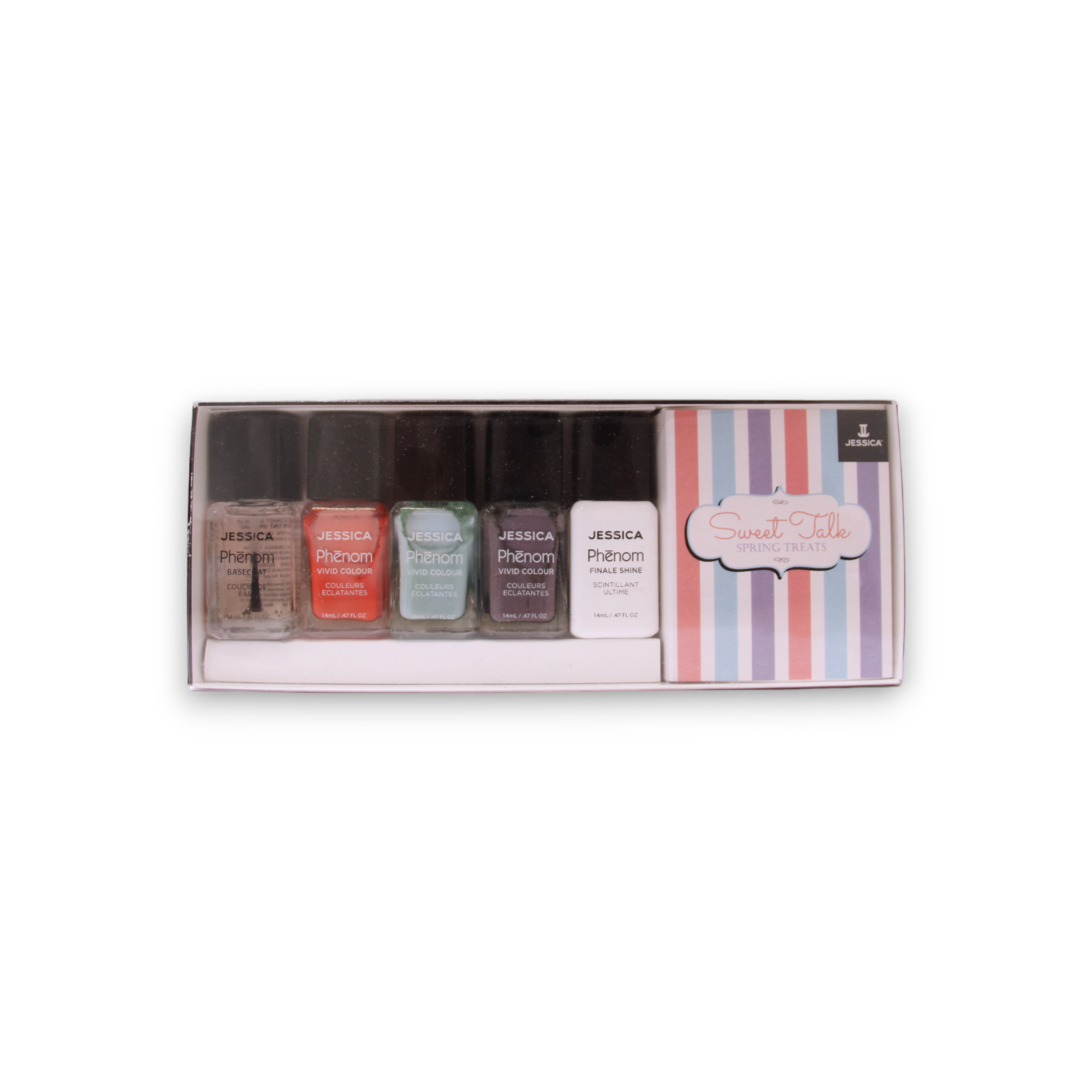 Sweet Talk Set Jessica: Phenom Vivid Colour, Nail Polish, PHEN-079, U Had Me At Hello, 14 ml + Phenom Vivid Colour, Nail Polish, PHEN-080, Smooth Talker, 14 ml + Phenom Vivid Colour, Top Coat, Nail Polish, PHEN-000, Finale Shine, 15 ml + Phenom Vivid C...