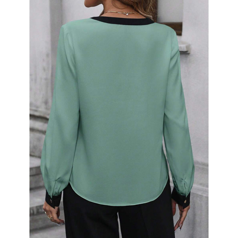 Color Matching Slit Collar Long Sleeve Elegant Workplace Suit