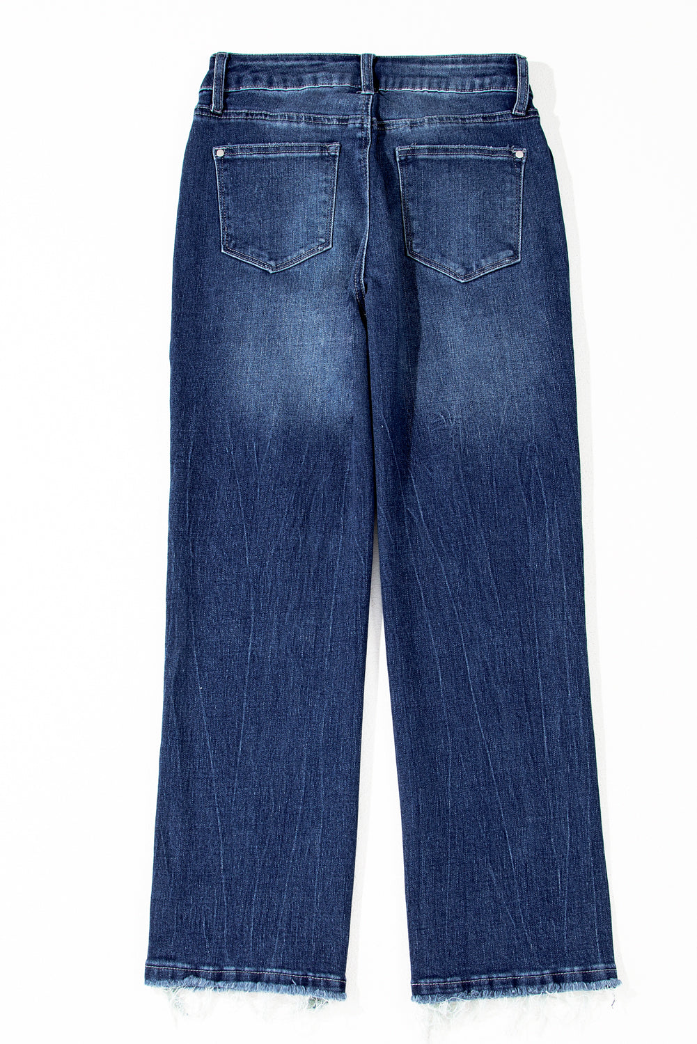 Jeans svasati a vita alta con lavaggio minerale blu vela e orlo grezzo