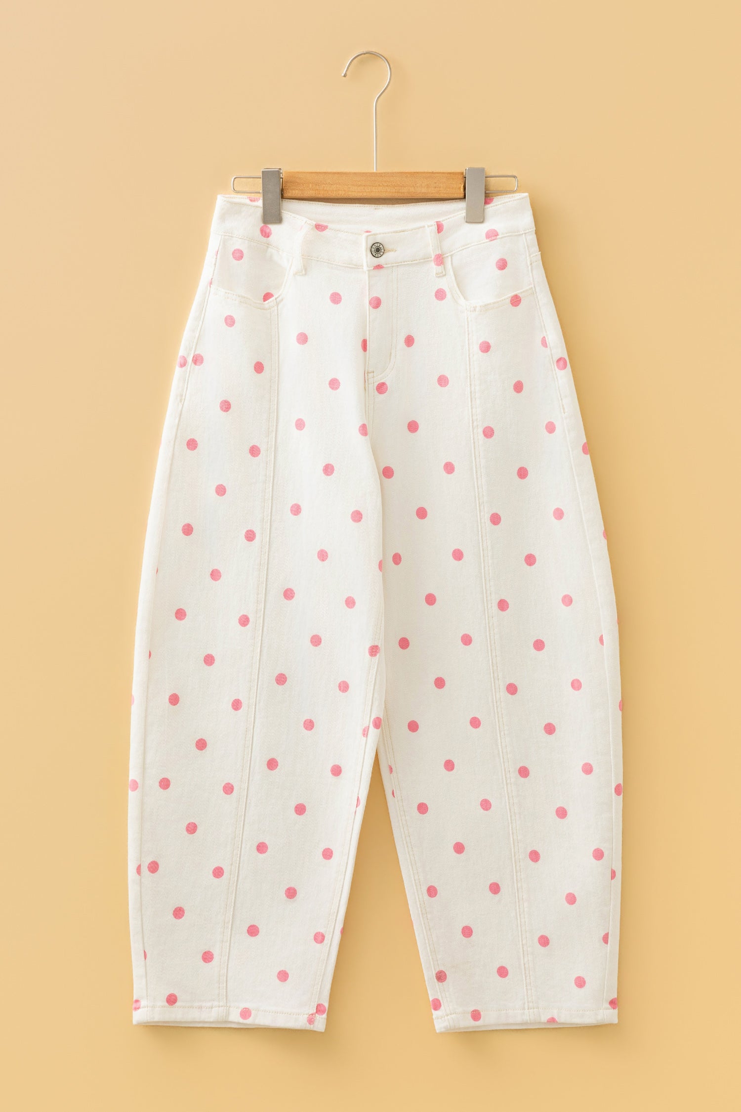 Blue Tailored Seam Polka Dot Print Barrel Casual Jeans