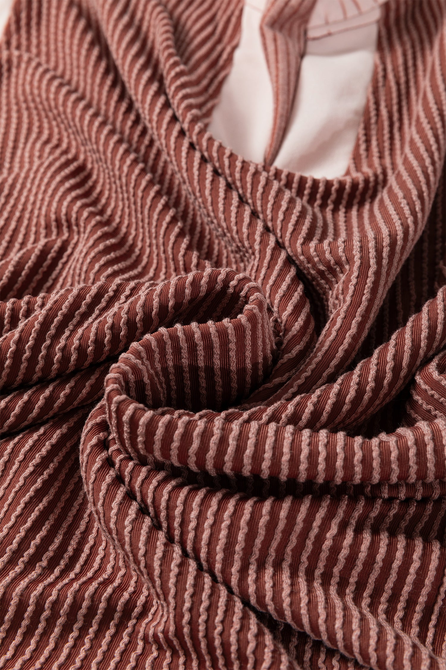 Rose Pink Plus Size Contrast Frilled Neckline Ruffled Short Sleeve Ribbed Textured Blouse