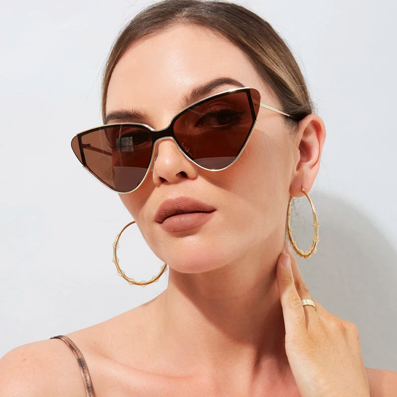 New large frame metal cat eye retro sunglasses for women