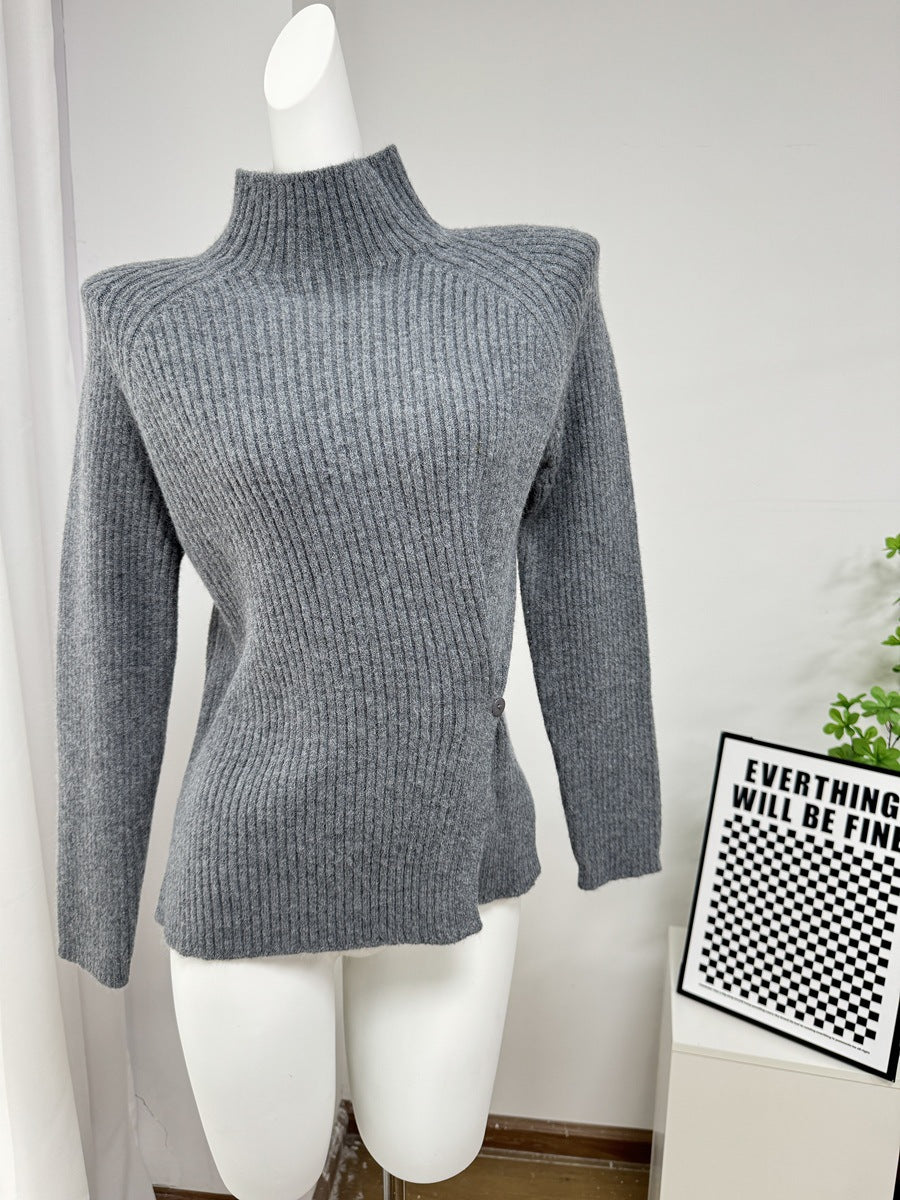New Raglan Sleeve Half Turtleneck Knitted Sweater