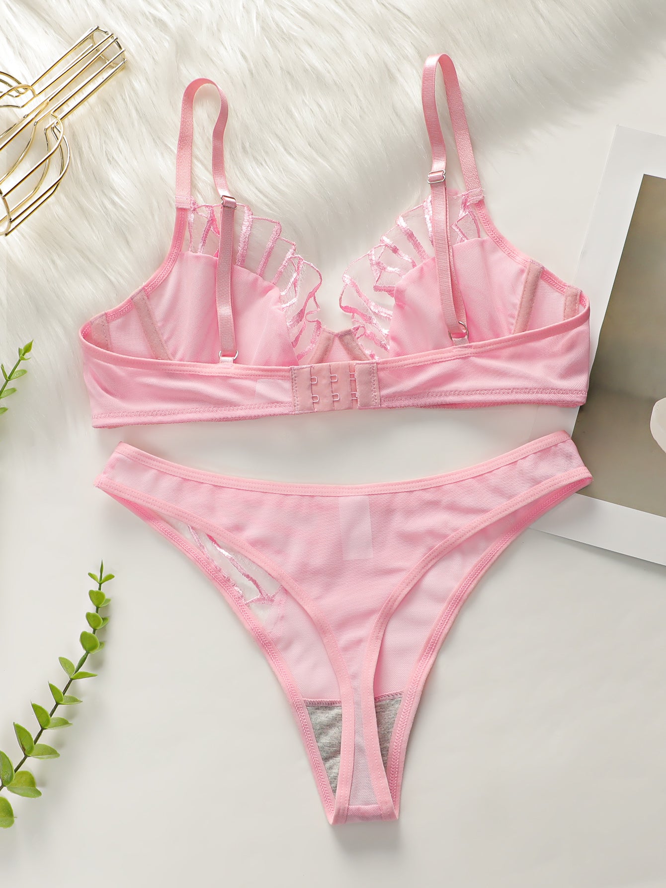 Lace Mesh Embroidered Lingerie, Transparent Ultra-thin Bra For Large Busts, Women's Underwear Set, Push-up Sexy Bra