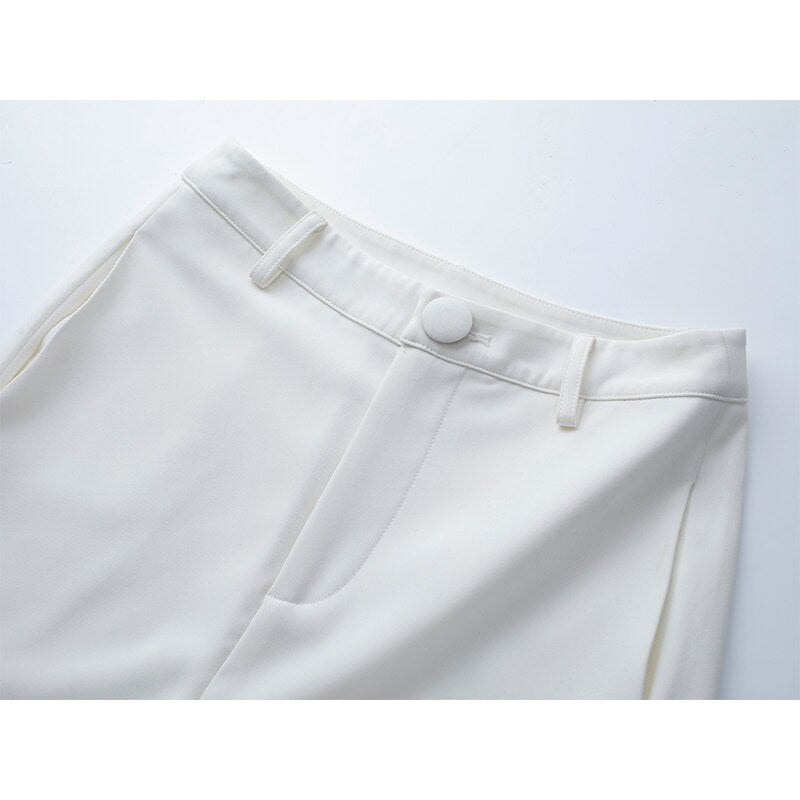 Autumn and Winter Color Tee Collar Splice Suit Coat Feather Decorative Straight Trousers Two Piece Set