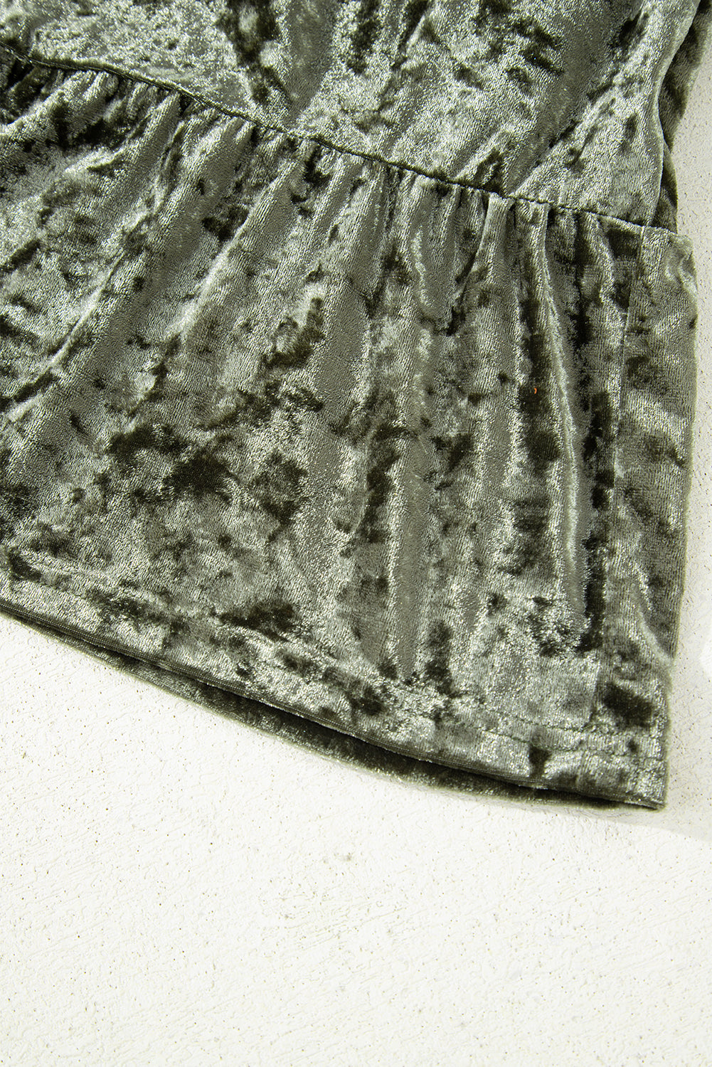 Jungle Green Plus Size Velvet Babydoll Mini Dress with Puff Sleeve