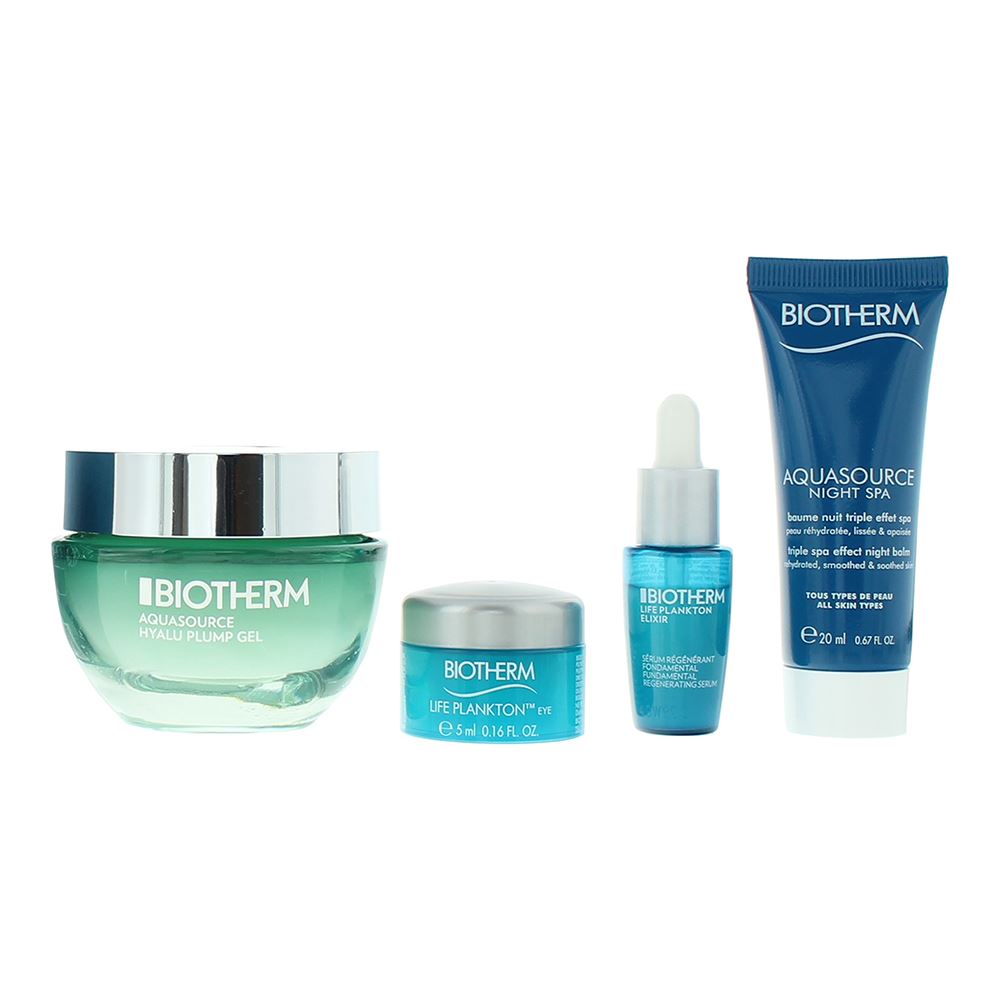 Set Biotherm: Aquasource Night Spa, Hydrating, Night, Balm, For Face, 20 ml + Aquasource Hyalu, Hyaluronic Acid, Hydrating, Plumping, Day, Gel, For Face, 50 ml + Life Plankton, Anti-Ageing, Morning & Evening, Eye Cream, 5 ml + Life Plankton Elixir, Reg...