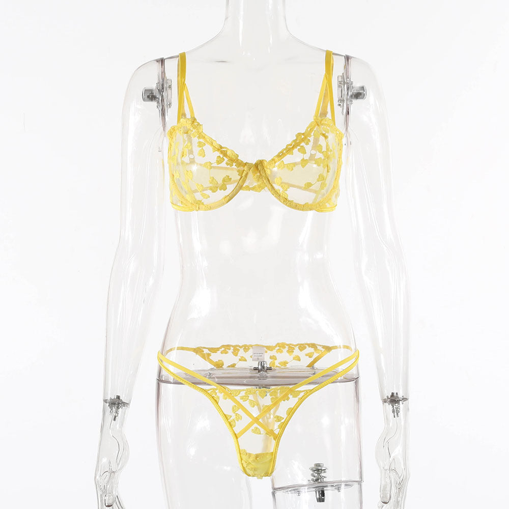 European And American Women's Crochet Lace Perspective Bow Lingerie