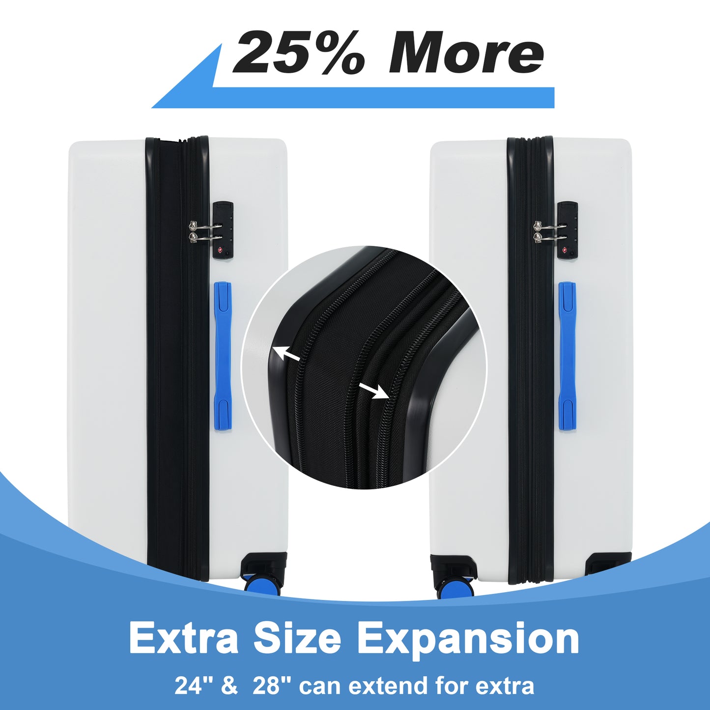 Contrast Color Hardshell Luggage 24inch Expandable Spinner Suitcase with TSA Lock Lightweight White+Blue + ABS