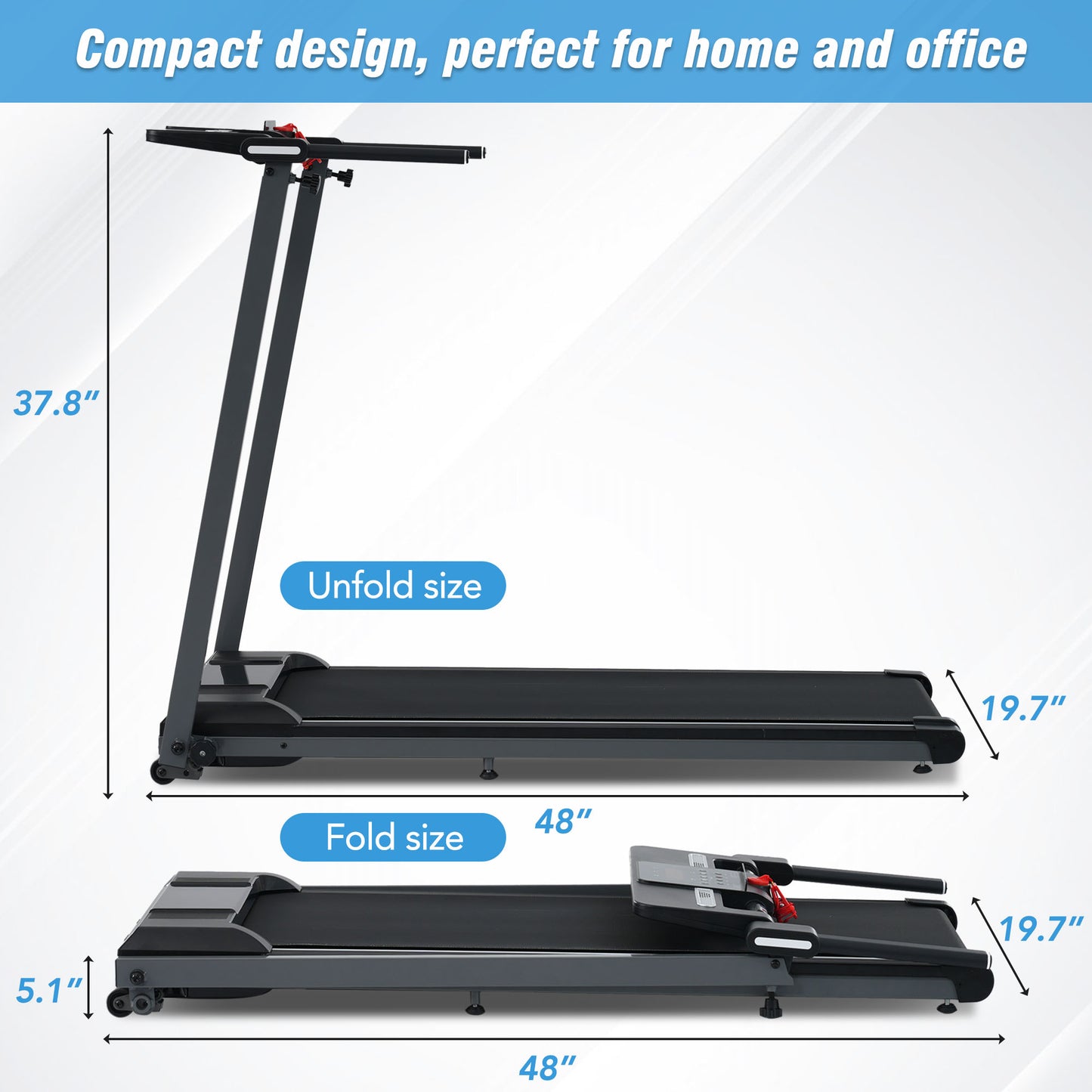 NEW Folding Treadmills Walking Pad Treadmill for Home Office -2.5HP Walking Treadmill With Incline Bluetooth Speaker