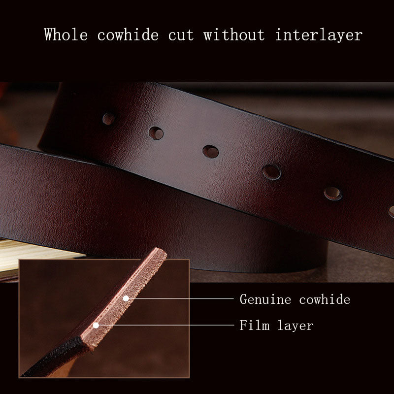 Men's genuine leather belt European and American retro pin buckle belt versatile thick cowhide trouser belt father's day gift