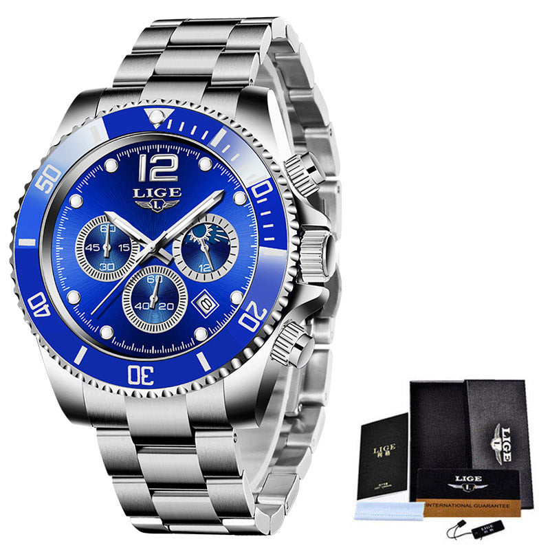 New Quartz Watch Men's Sports Waterproof Watch Multifunctional Chronograph