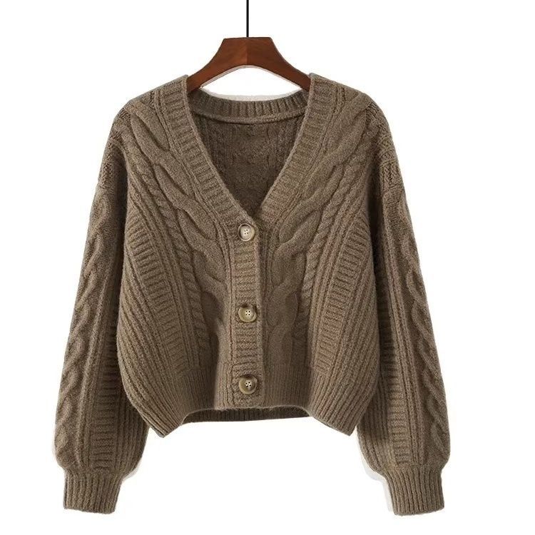 Retro V-neck Knitted Cardigan Women's Short Sweater