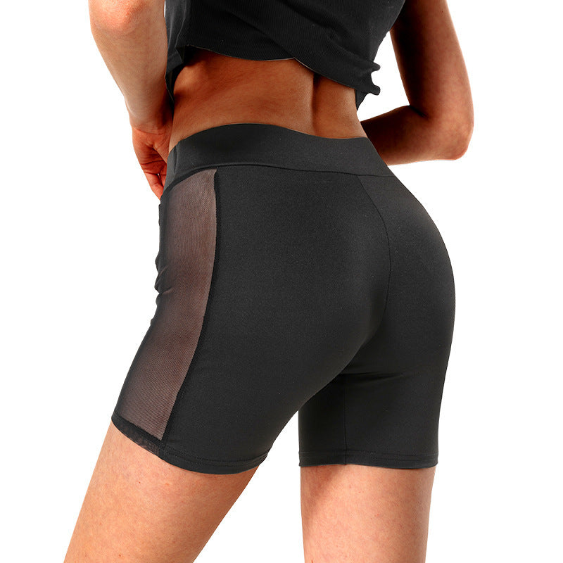 Side Mesh Shorts Solid Color See-through Shorts High Elastic Women's Yoga Pants