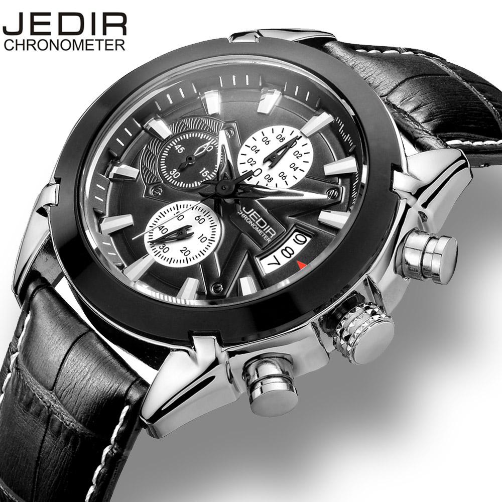 JEDIR Chronograph Military Watches Men Casual Sports Leather Strap Watch