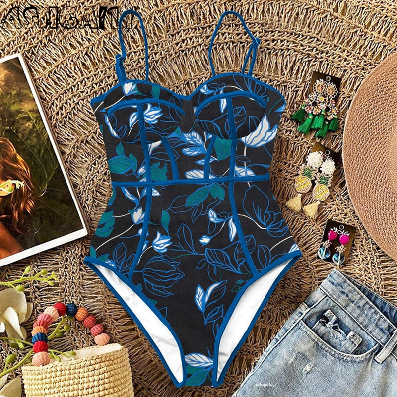 New Sexy One Piece Swimsuit Women Swimwear Cut Out Bathing Suit Summer Push Up Monokini Print Swim Suit  Beach Wear Female