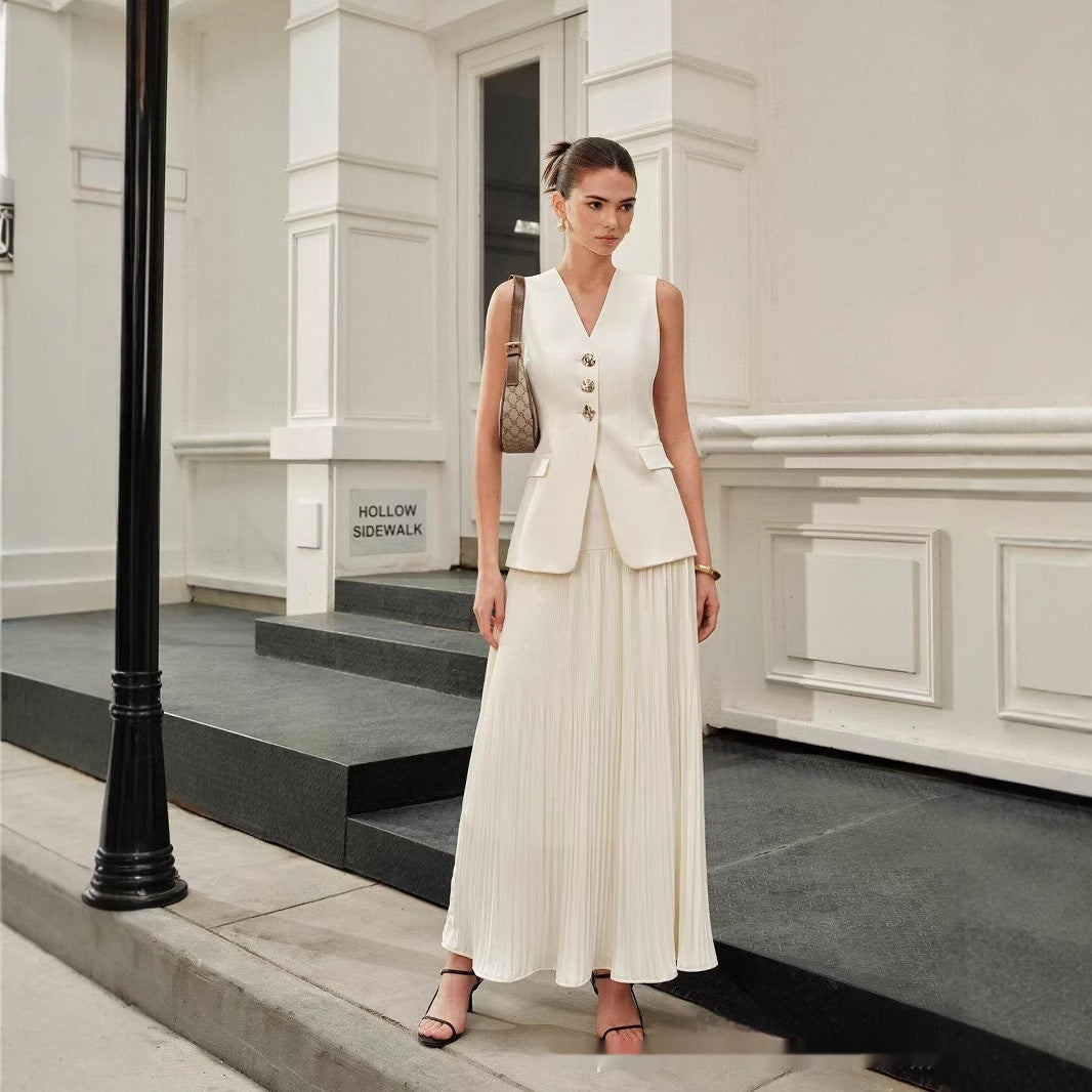 Pleated Stitching Skirt European And American Solid Color