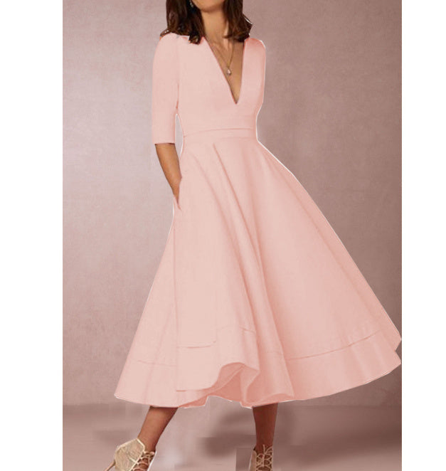 V-neck Dresses - Retro 60s Swing Sleeve
