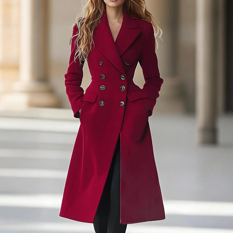 Double Breasted Long Women's Coat Fashion Reversible Woolen Jacket