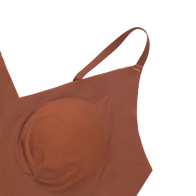 One-Piece Camisole Underwear Female V-Neck Seamless Nude Beauty Straps Chest Pad Bra Can Be Worn Outside Sports Underwear