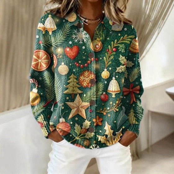 Womens Retro Plaid Printed Long-Sleeve Shirt With Star Design